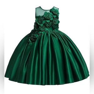 Charming Green Floral Kids Formal Dress